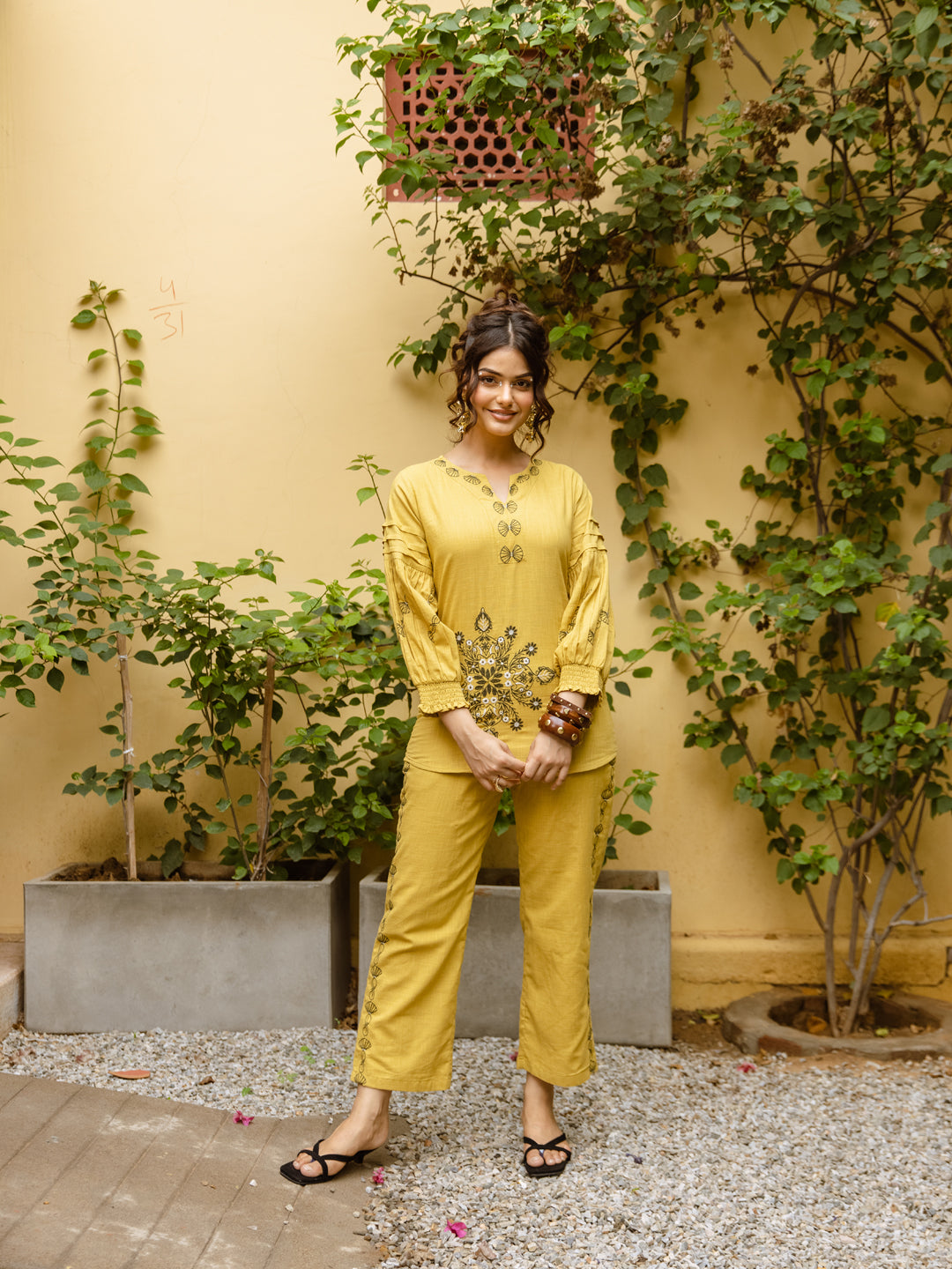 Harpper Mustard Embroidery Co-ord set