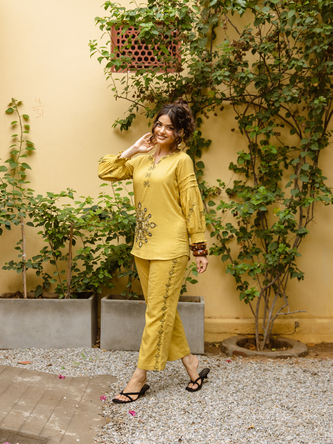 Harpper Mustard Embroidery Co-ord set
