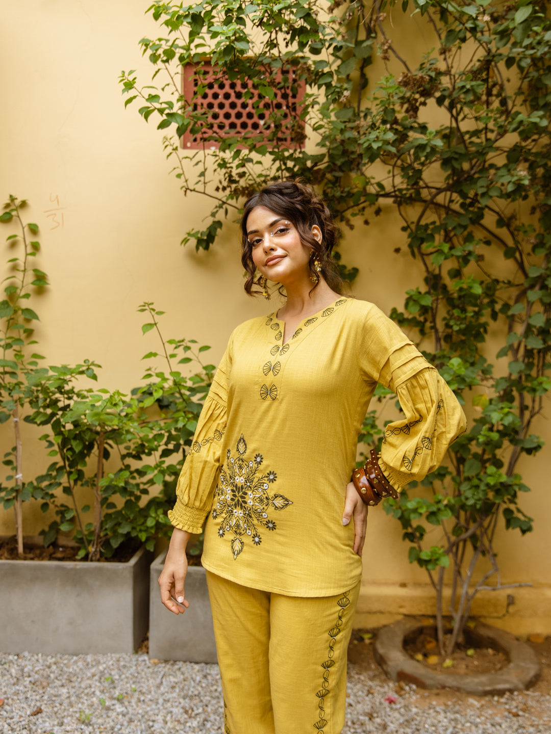 Harpper Mustard Embroidery Co-ord set