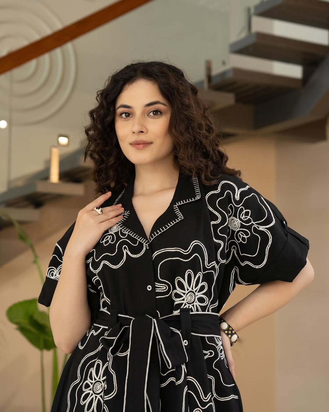 Embroidered Cotton Dress With Collar