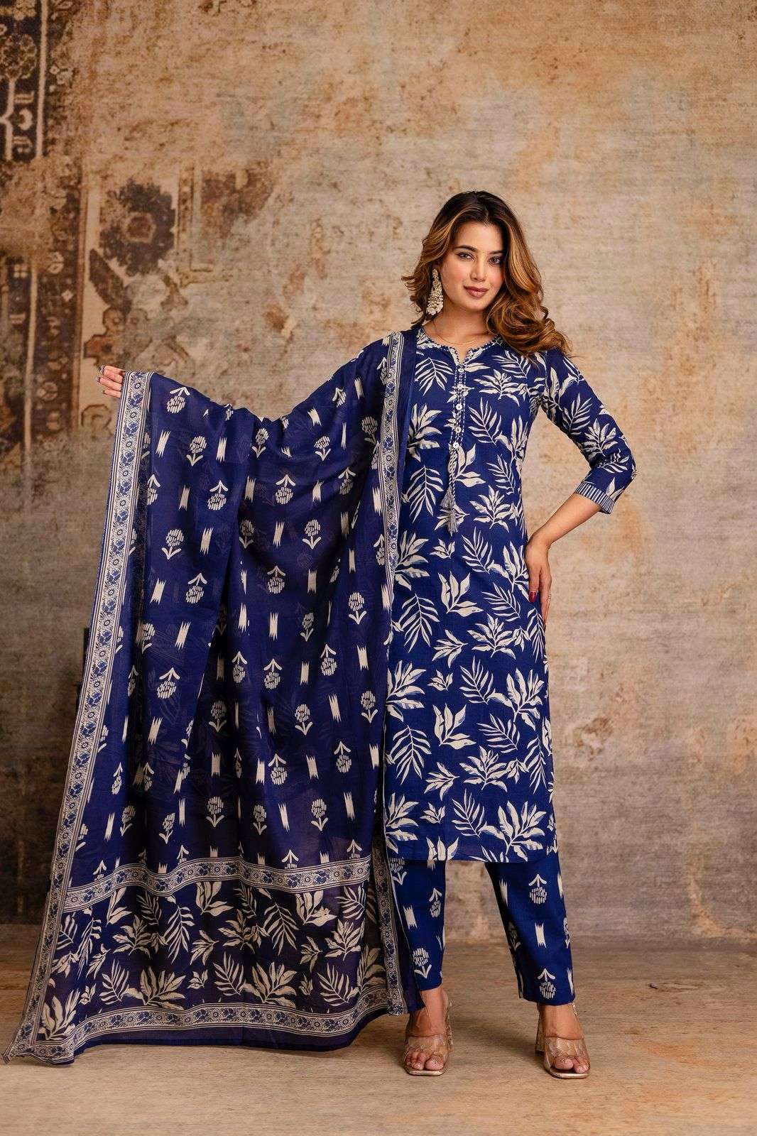 Cotton Regular Kurta with Trousers & Dupatta