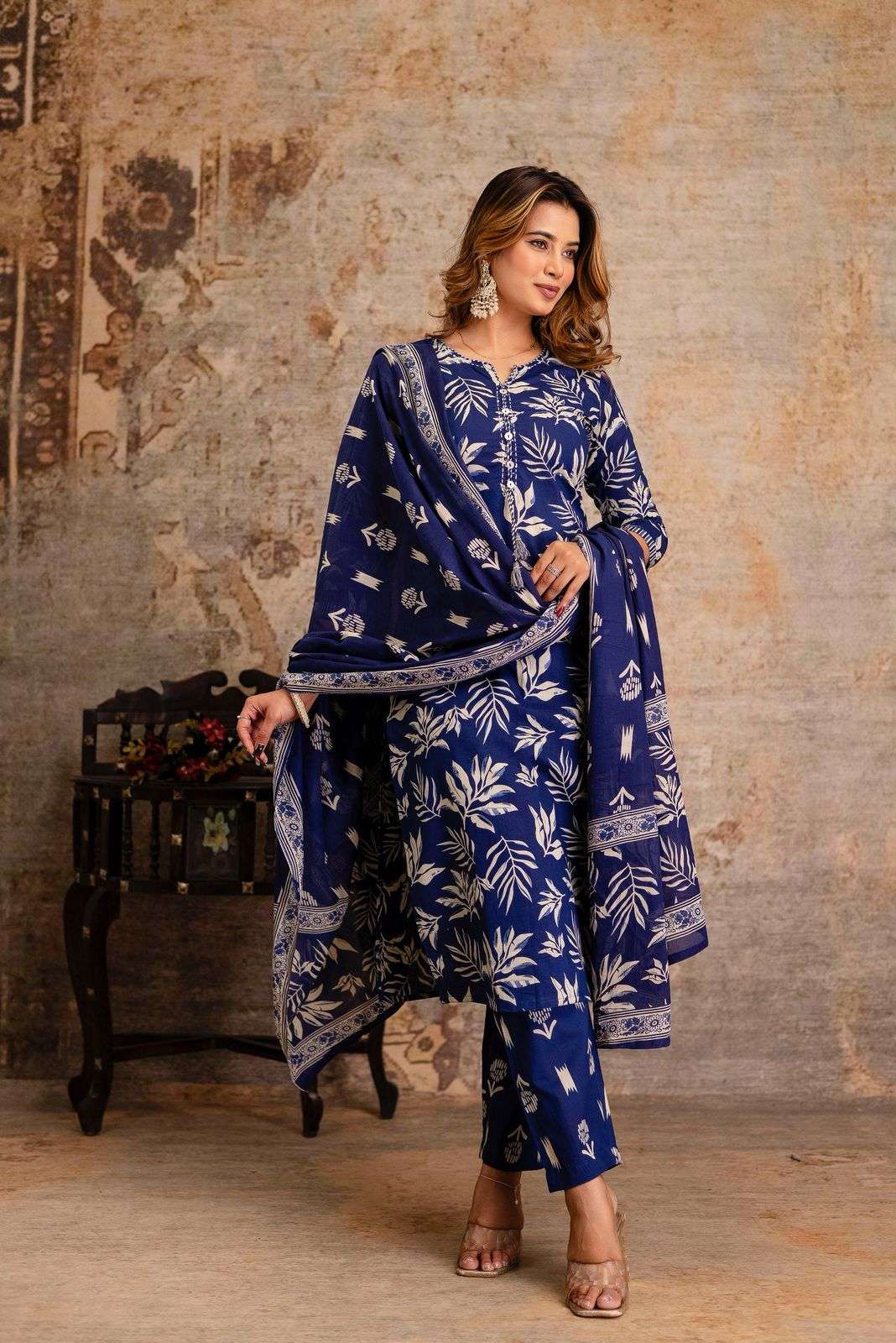 Cotton Regular Kurta with Trousers & Dupatta