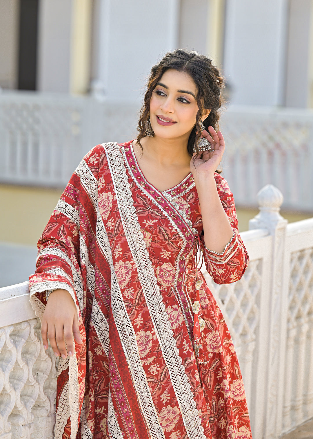 Crimson Premium Cotton Anarkali Suit Set